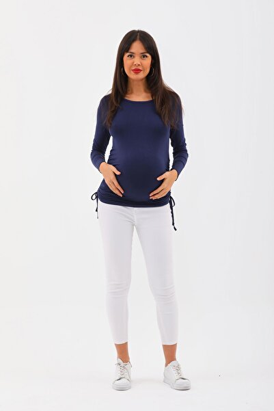 MEGHAN L.A Μπλούζα Navy Blue Maternity με φυσούνα στο πλάι