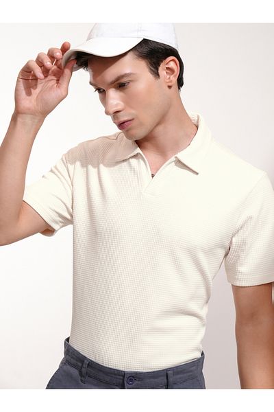 Highlander By Styli Textured Relaxed Fit Polo Neck T-Shirt