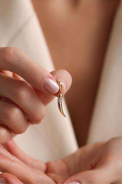 Tufanlar Kuyumculuk 14 Ayar Kolay Kilit Taşlı Fil Dişi Altın Charm