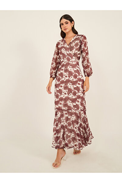 Styli فستان ماكسي بقصة A وأكمام منفوخة وطبعات متعددة