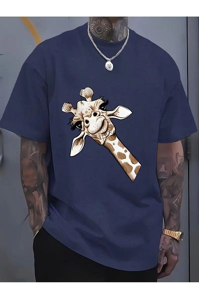 WOODROFFE Ανδρικό μπλουζάκι Giraffe GIRAFFE με στάμπα Oversize Crew Neck