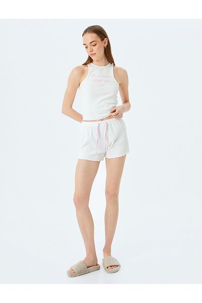 Koton Cotton Embroidery Detailed Halter Neck Pajama Top