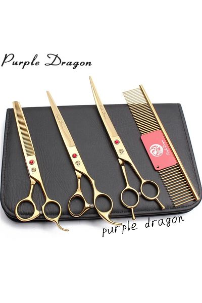 purple dragon 7.0 Inch Professional Cat Hairdresser Scissors Set - Stainless Japanese Steel