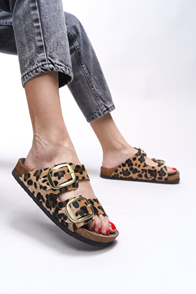 Riccon Γυναικείες παντόφλες Vylsula Leopard με σχέδιο - Διπλή αγκράφα 0012602