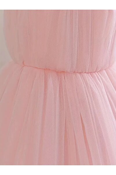 Modakido Pembe-Beyaz Şifon Güllerle Süslenmiş, Özel Gün/1 Yaş Doğum Günü Abiyesi Kız Çocuk/Kız Bebek