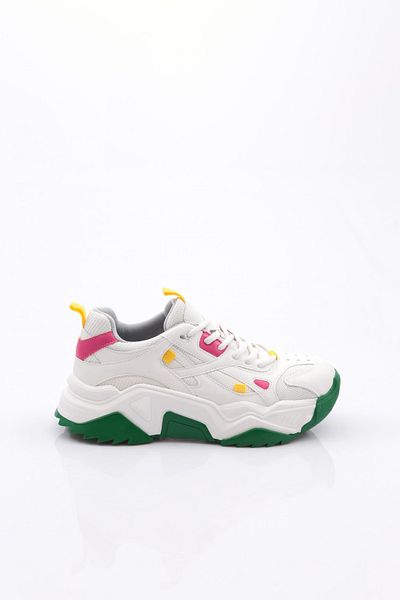 DGN Pantofi sport cu șireturi, cu talpă groasă, alb, galben fucsia 762483138