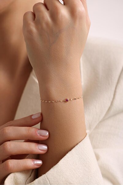 Tufanlar Kuyumculuk 14 Ayar Pembe Kalpli Zincir Altın Bileklik