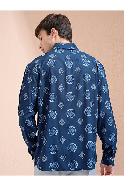Highlander By Styli Printed Oversized Collared Shirt with Pockets