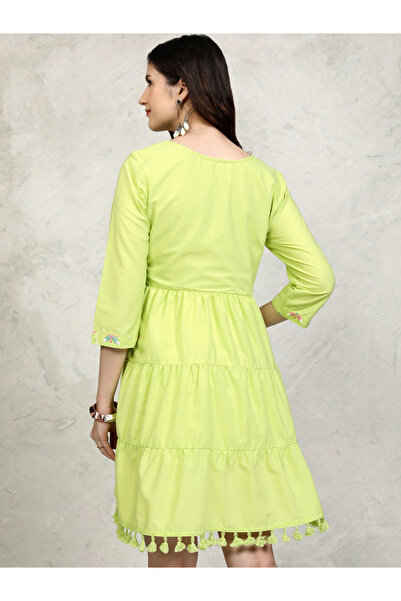 Vishudh By Styli Embroidered Panel Pompom Detail A-Line Mini Dress