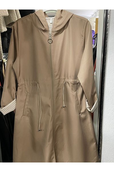Yaren Moda Women's Hooded Bondit Fabric Trench Coat