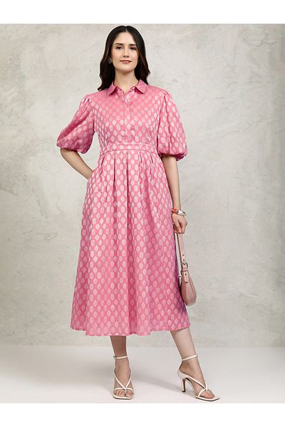 Vishudh By Styli Printed Puff Sleeve Shirt Midi Dress