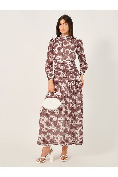 Styli All Over Print High Neck A-Line Maxi Dress