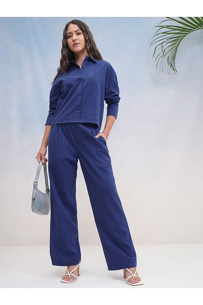Tokyo Talkies By Styli Textured Spread Collar Cotton Regular Fit Shirt