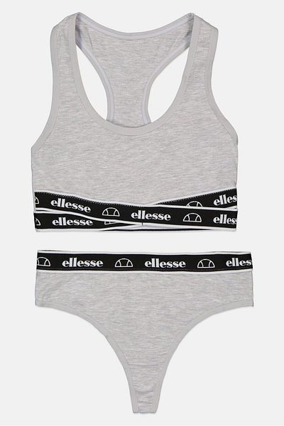 Ellesse Women 2 Pcs Brand Logo Bralette And Thong Set, Grey