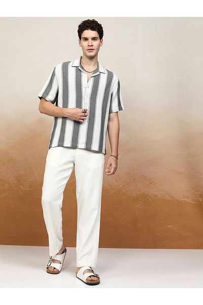 Highlander By Styli Oversized Striped Collared Shirt