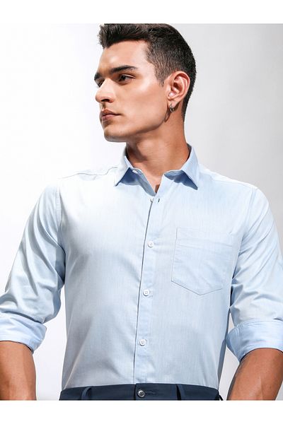 Highlander By Styli Solid Cotton Slim Fit Shirt with Pocket