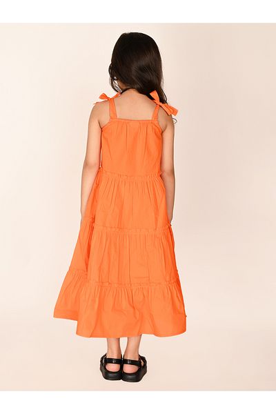 LilPicks By Styli Tie Sleeves Ruffle Detail Tiered Midi Dress