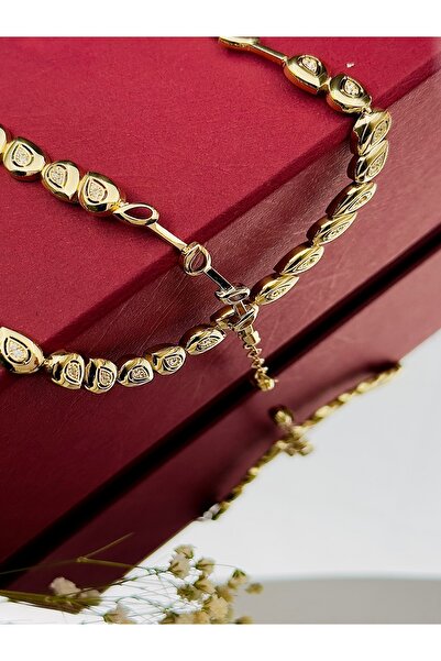 Adel Gold 14 Ayar Kadın Altın Damla Model Taşlı Set-26,67-Gr
