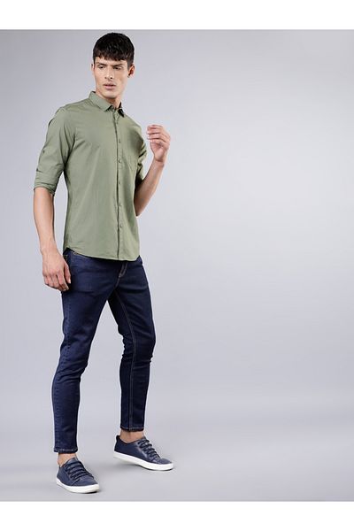 Highlander By Styli Solid Cotton Slim Fit Shirt with Pocket