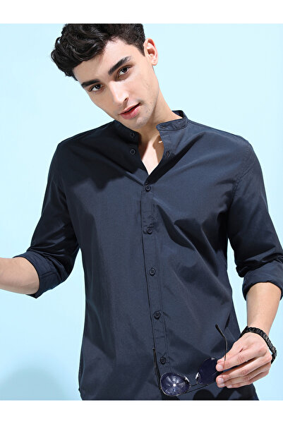 Ketch By Styli قميص سادة بقصّة Slim Fit وياقة ماندرين