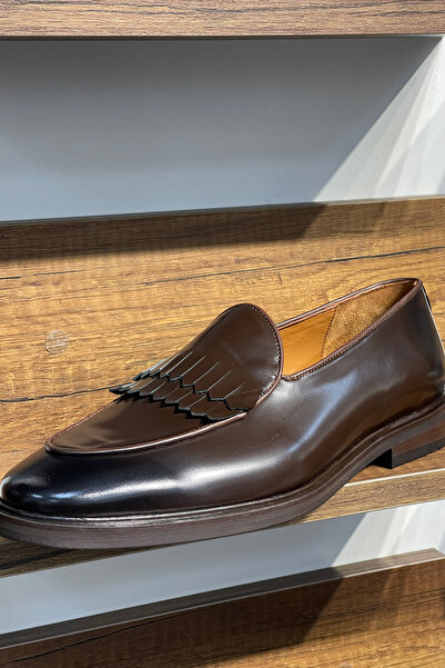 NAZEF Special Production Stitched Neolite Sole Fringed Opening Leather Classic Loafer Shoes