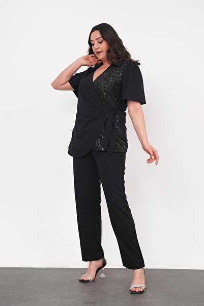 ZISHAN Διπλό Σχέδιο Παγιέτες Κεντημένες Γυναικείες Βραδινές Φόρεμα Διπλό Σετ 022