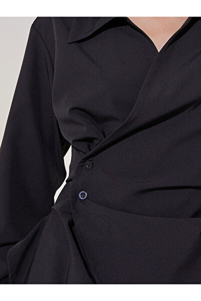 Styli Solid Long Sleeve Wrap Top with Button Detail