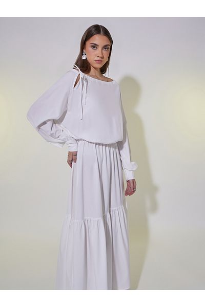Take Two By Styli Volume Sleeve Tie-Up Detail A-Line Maxi Dress