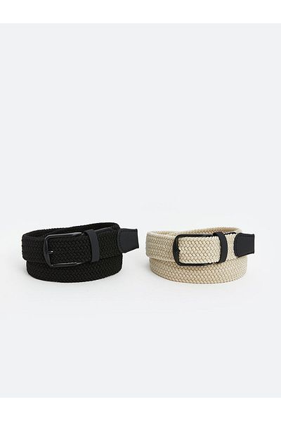 LC Waikiki LCW ACCESSORIES Μαύρη Ψάθινη Ανδρική Ζώνη 2 Τεμαχίων