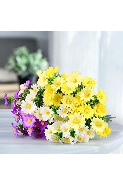 Nettenevime Yapay Çiçek Sarı Papatya 5 Dallı Plastik Dekoratif Yapay Bitki