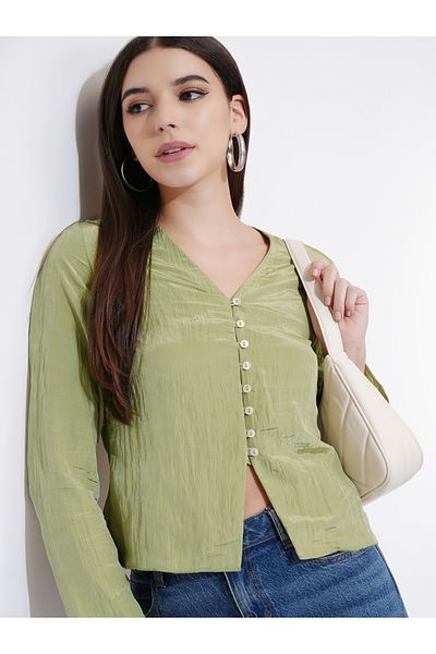 Tokyo Talkies By Styli Textured V-Neck Buttoned Top