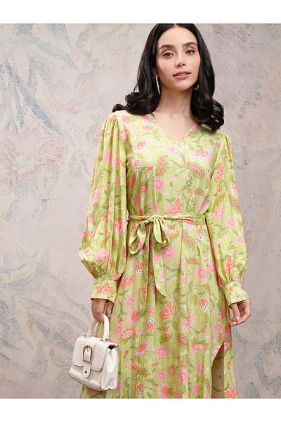 Vishudh By Styli Floral Printed Side Slit A-Line Midi Dress