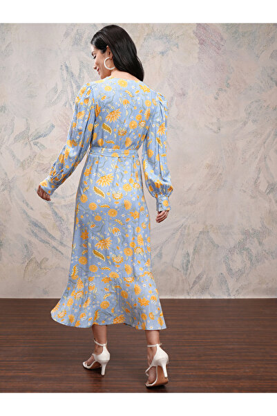 Vishudh By Styli Floral Print Wrap Front Maxi Dress with Side Slit