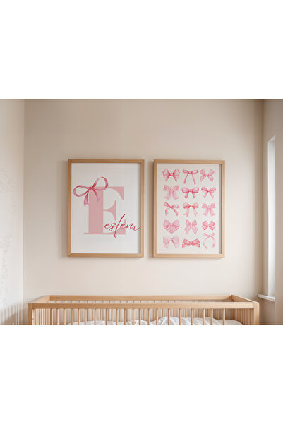 Peppy Rooms Doğal Ahşap Çerçeveli Tablo Fiyonk,Kurdele,İsimli Tablo, Dekorasy...