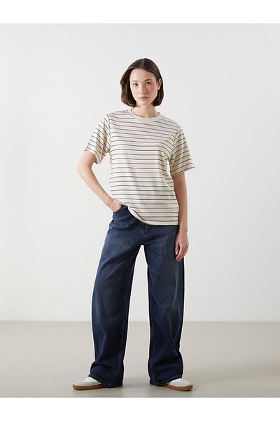 LC Waikiki Νέα σεζόν Crew Neck ριγέ Oversize γυναικείο Tisort - S5FP71Z8