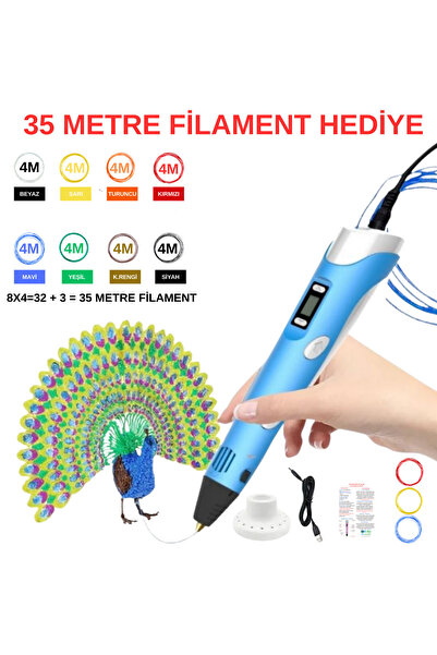 TEKMARKED TECHMARKED MAVİ 3D KALEM + 35 METRE FİLAMENT