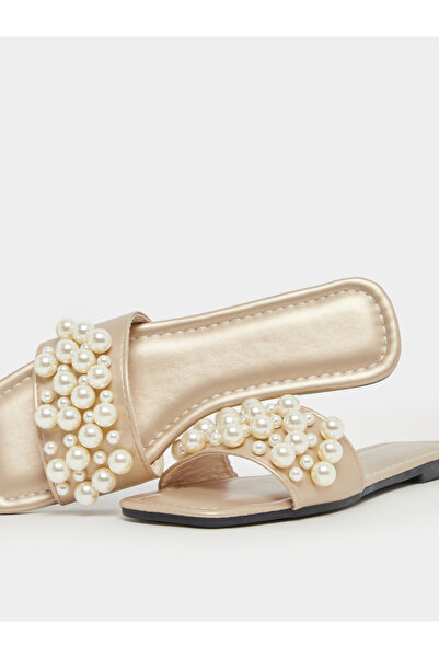 Take Two By Styli Faux Pearl Detail Slip on Flat Sandals