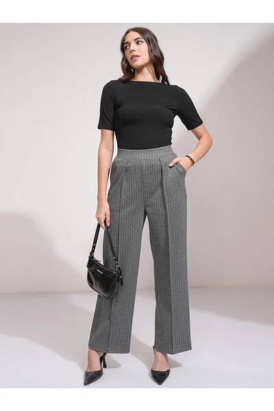Tokyo Talkies By Styli Striped Straight Fit Pintuck Trousers