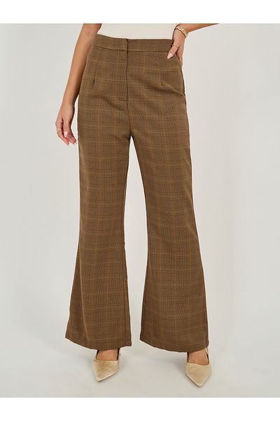 Styli Checked High Rise Flared Pants