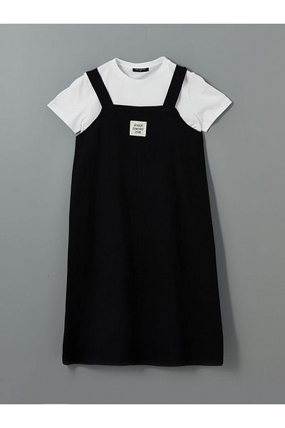 LC Waikiki Lcw Comfort Black Square Collar Women's Salopet Dress and T-Shirt