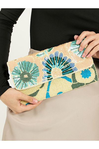 Styli Floral Embellished Flap Over Clutch