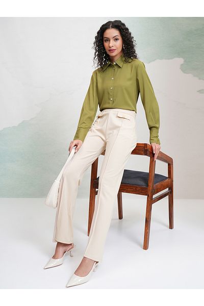 Tokyo Talkies By Styli Solid Mid Rise Flared Trousers