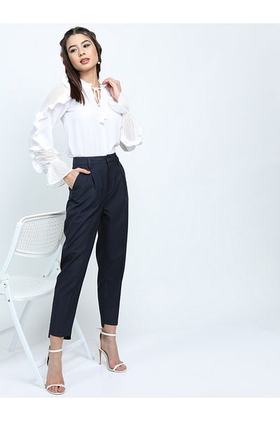 Tokyo Talkies By Styli Mid Rise Tapered Trousers with Belt Loop