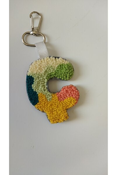 AccessoriLovely Ç harfi Punch Needle İşleme Anahtarlık / Çanta Aksesuarı