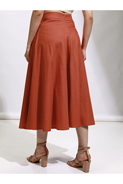 Tokyo Talkies By Styli Solid High Rise A-Line Flared Midi Skirt