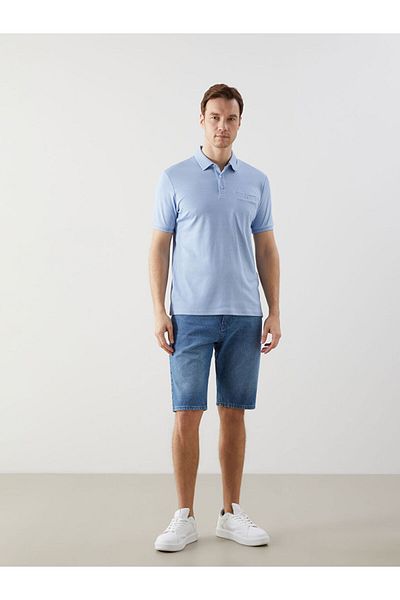 LC Waikiki Ανδρικό μπλουζάκι LCWAIKIKI Classic Blue Polo Neck Pique