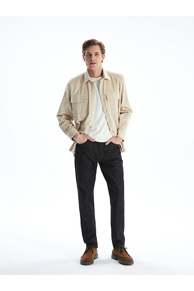 LC Waikiki Lcwaikiki Classic Beige Comfortable Fit Long Sleeve Corduroy Men's Shirt