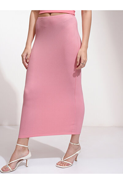 Tokyo Talkies By Styli Mid Rise Ribbed Bodycon Midi Skirt