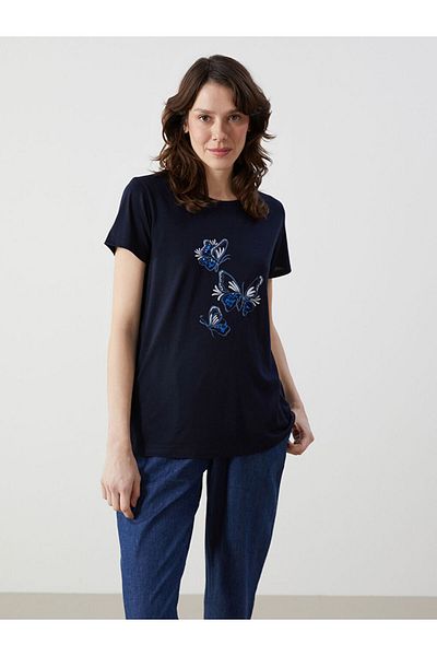 LC Waikiki Tricou pentru femei din bumbac pieptănat imprimat cu decolteu Crew New Season - S5FQ38Z8