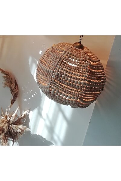 zaasdesign Tasarımı Bohem Ve Iskandinav Dekorasyonu Ahşap Boncuklu 1 Adet Avize